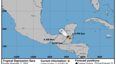 Sunday, Nov 17: Latest insights on Tropical Depression Sara from the NHC