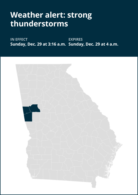 Update: Prepare for strong thunderstorms in West Georgia early Sunday morning