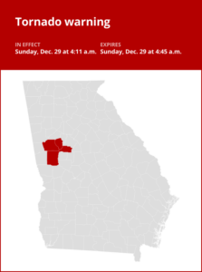 West Georgia under a tornado warning early Sunday morning