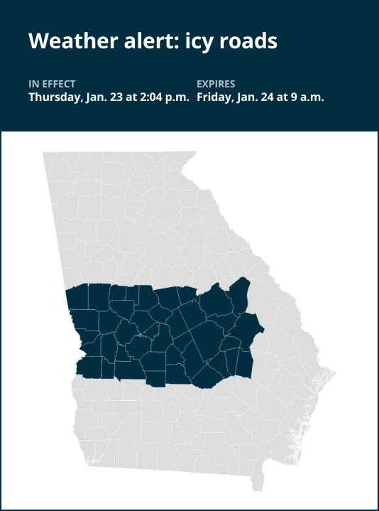 Be ready for icy roads in West Georgia until Friday morning