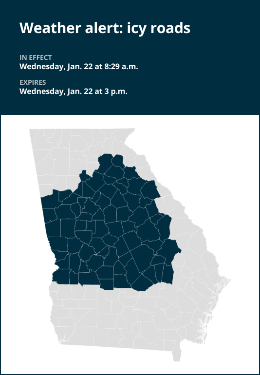 Expect icy roads in West Georgia until Wednesday afternoon