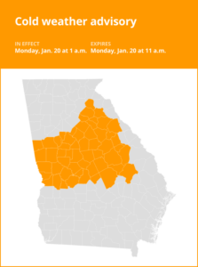 West Georgia under a cold weather advisory Monday