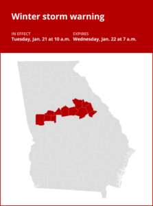 Winter storm warning for West Georgia until Wednesday morning